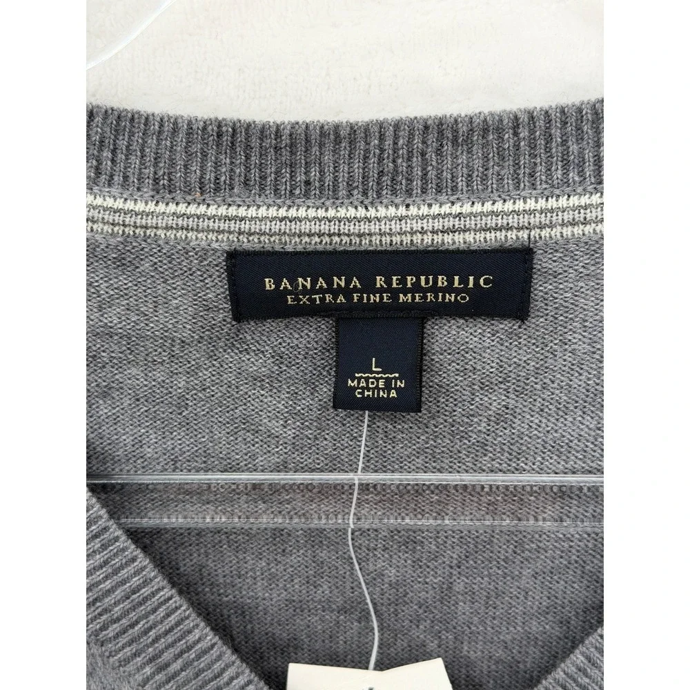 Banana Republic Sweater Mens Large Gray Extra Fine Merino Wool Argyle‎ Preppy